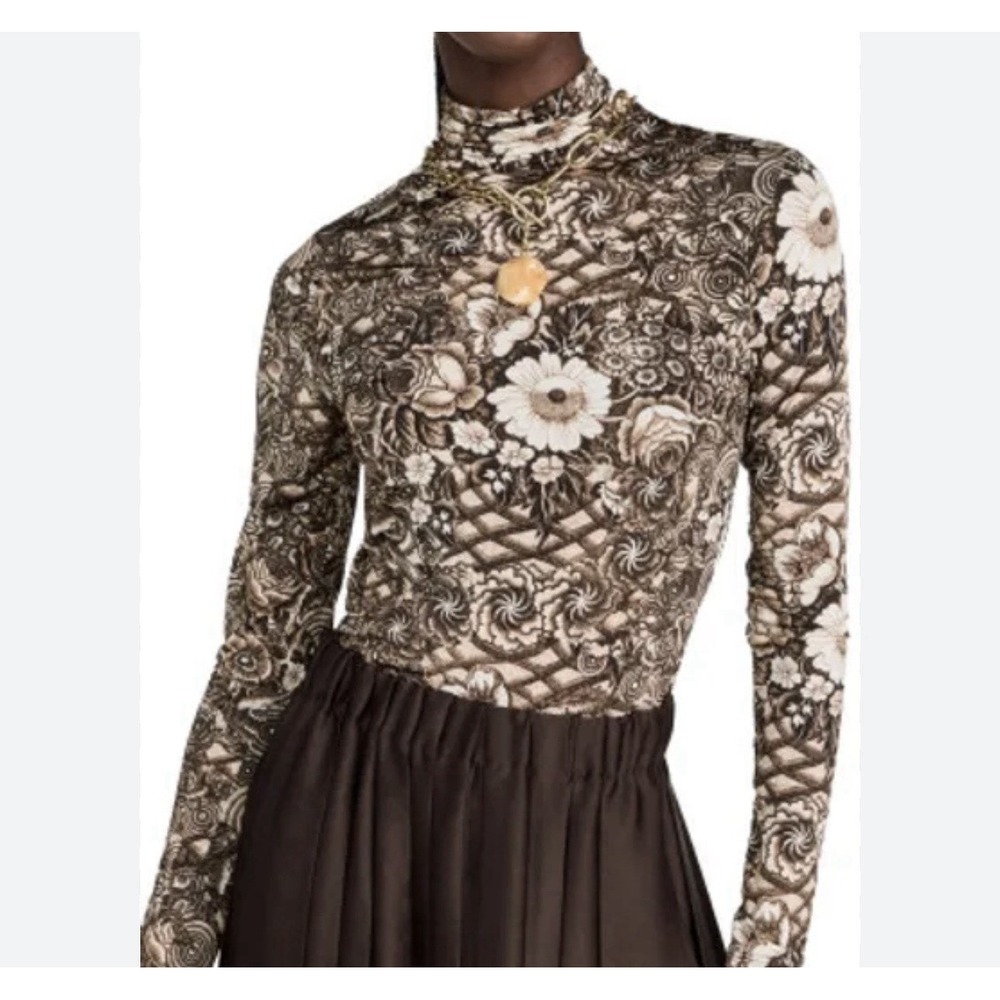ULLA JOHNSON Aurelia Turtleneck Top Womens Small Floral Long Sleeve Stretch